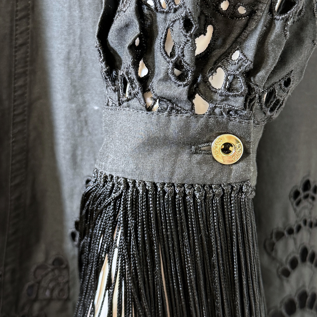 Gucci Black Cotton Eyelet Lace Fringe Cuff Dress, 38 (2008)