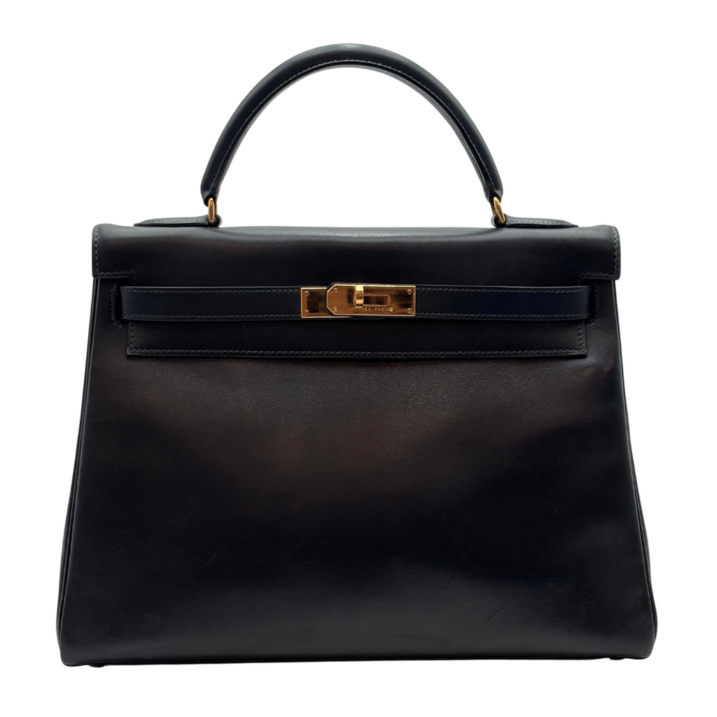 Hermès Kelly Navy Box Calf Retourne 32CM Gold HW (1995) (AS IS)