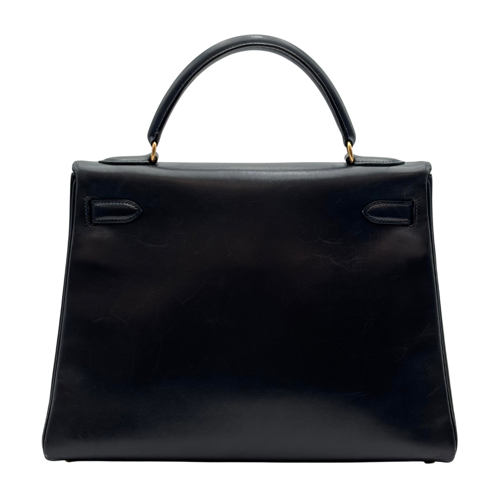 Hermès Kelly Navy Box Calf Retourne 32CM Gold HW (1995) (AS IS)