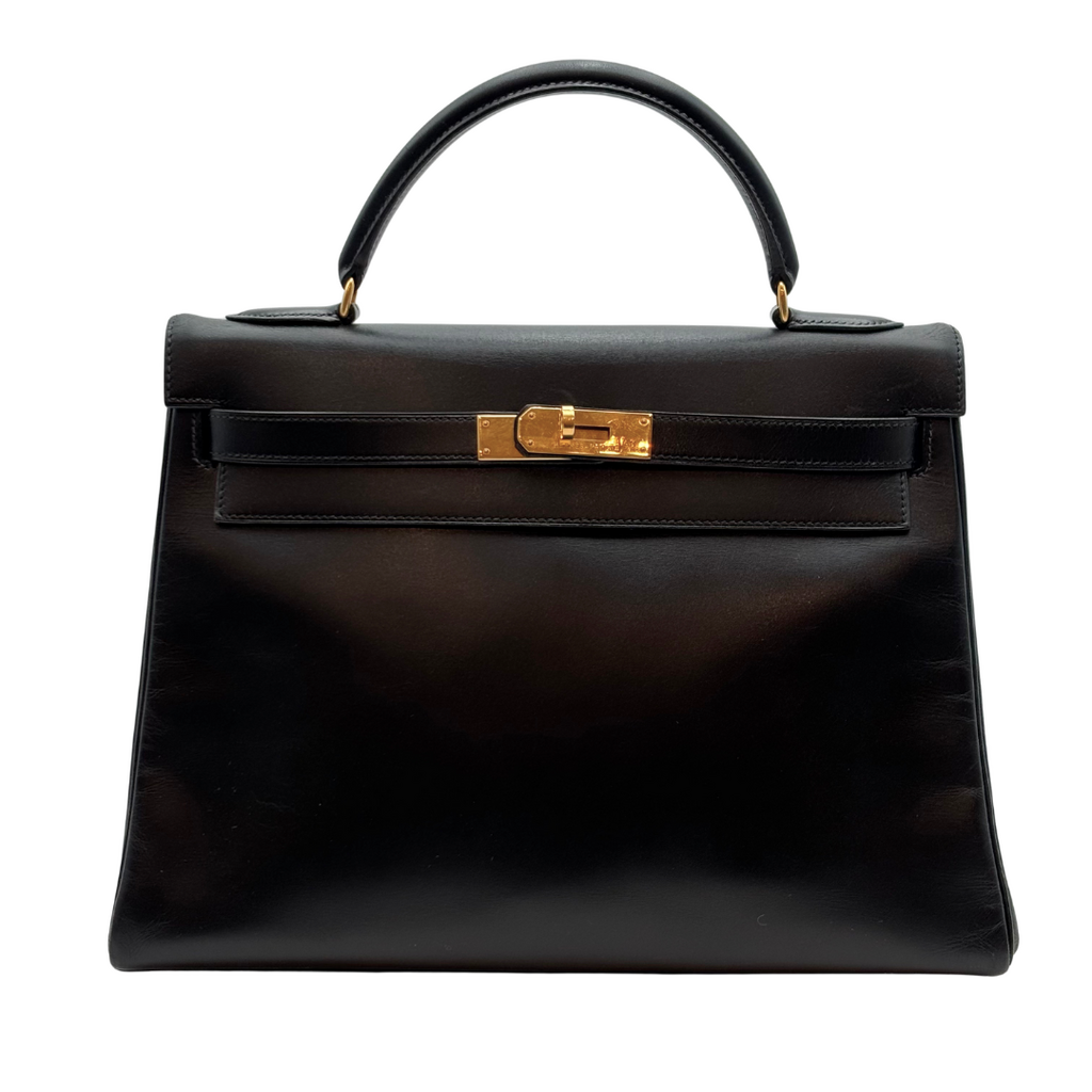 Hermès Kelly Black Box Calf Retourne 32CM Gold HW (1993)