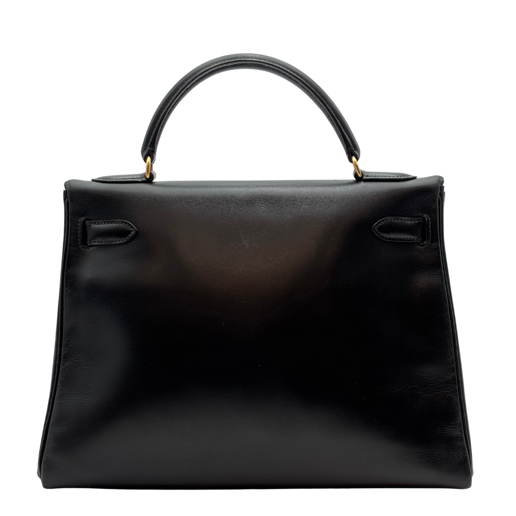 Hermès Kelly Black Box Calf Retourne 32CM Gold HW (1993)