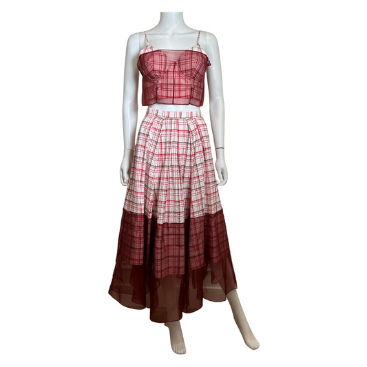Cotton Poplin / Silk Organza Plaid Tank Top / Midi Skirt Set