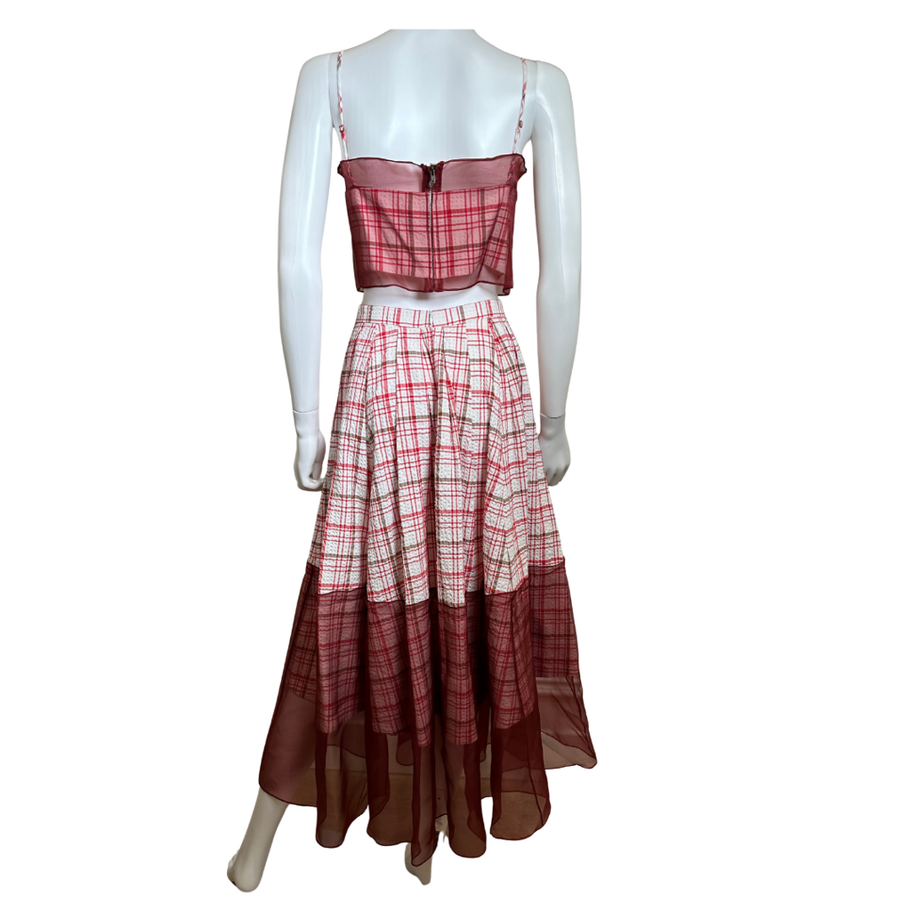 Cotton Poplin / Silk Organza Plaid Tank Top / Midi Skirt Set
