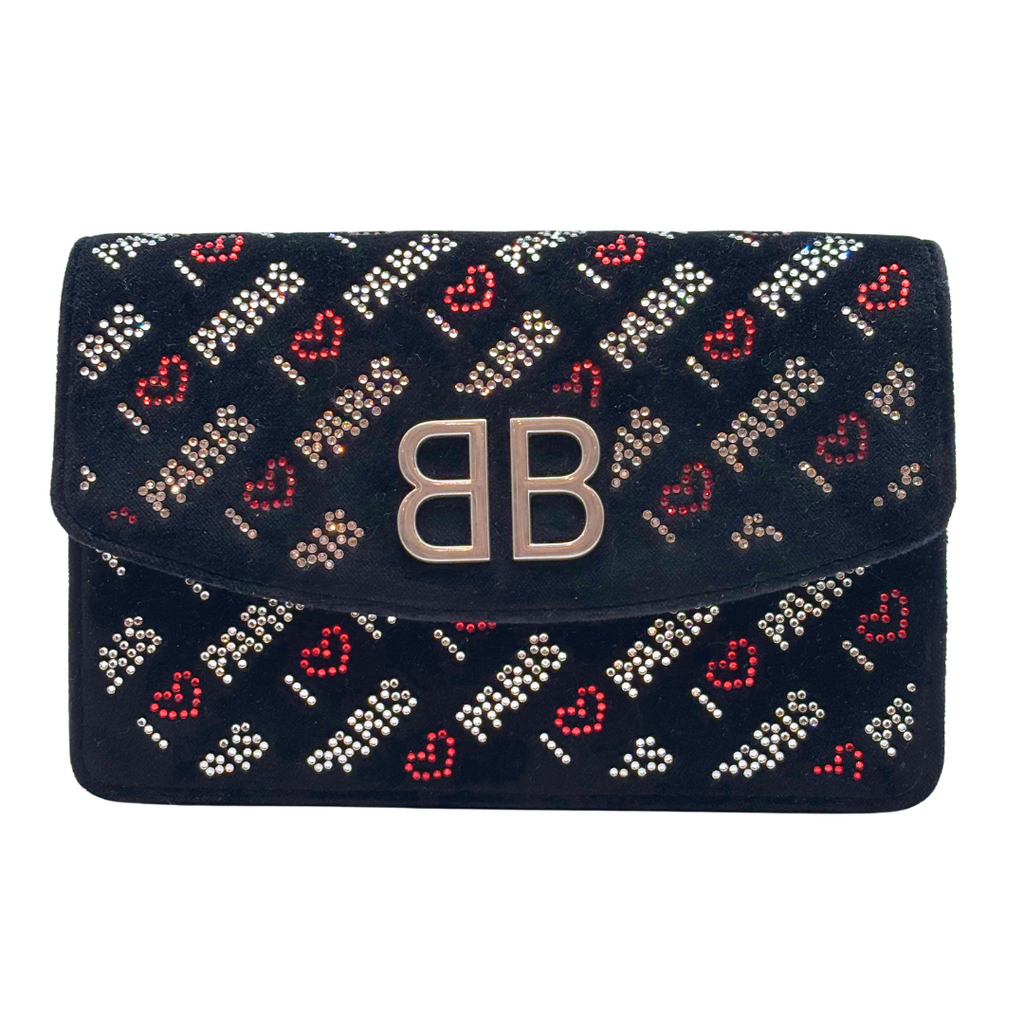 Balenciaga Black Velvet Rhinestone I Heart Paris Bag