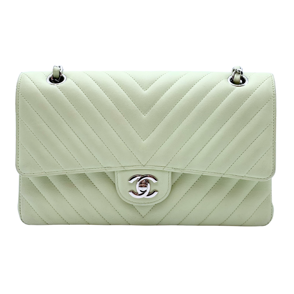 Chanel Mint Green Chevron Calfskin Medium Flap Bag