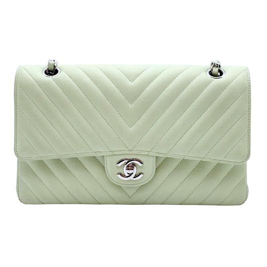 Chanel Mint Green Chevron Calfskin Medium Flap Bag
