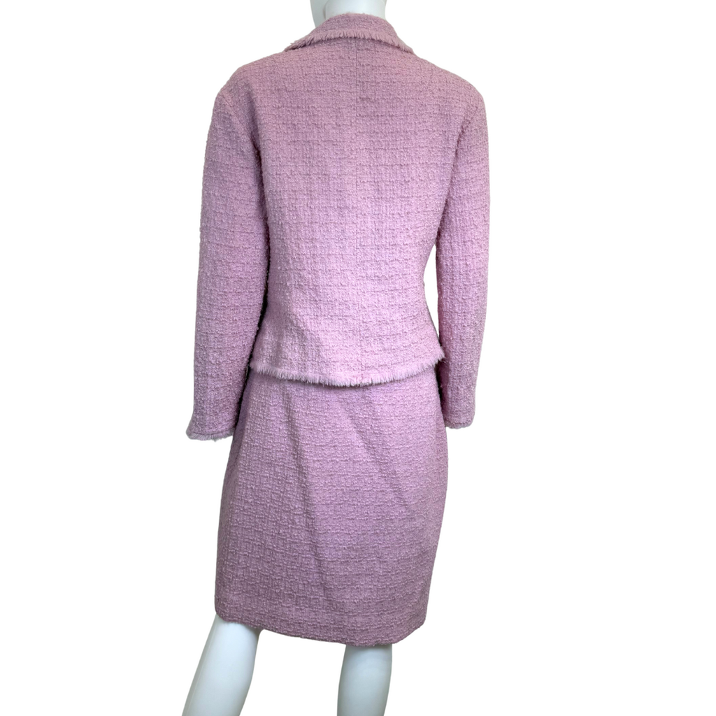 Moschino 2000s Wool Blend Tweed Beaded Flower Jacket / Skirt SET, 14