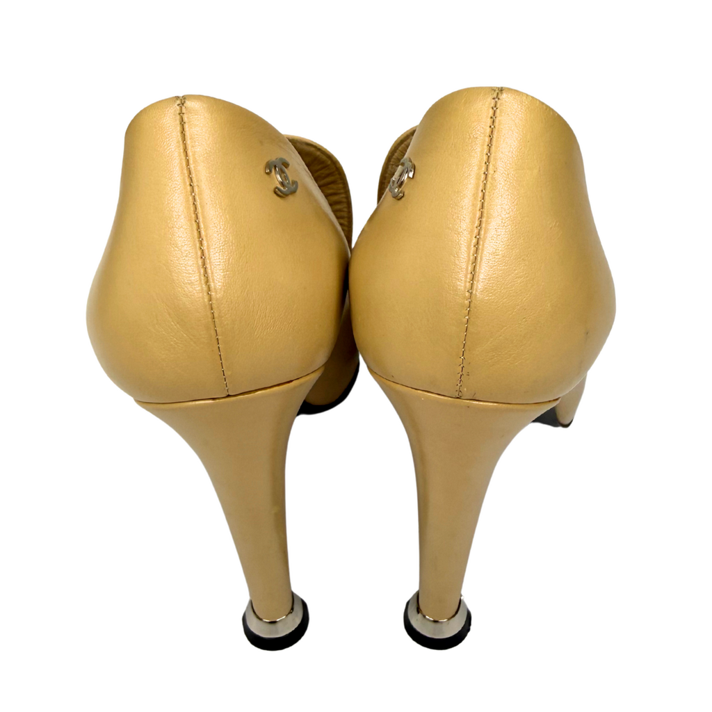 Chanel Two-Tone Leather Silver CC Detail Heel, SZ 38.5