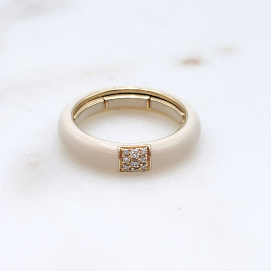 Bei Tesori White Enamel Square Thin Ring