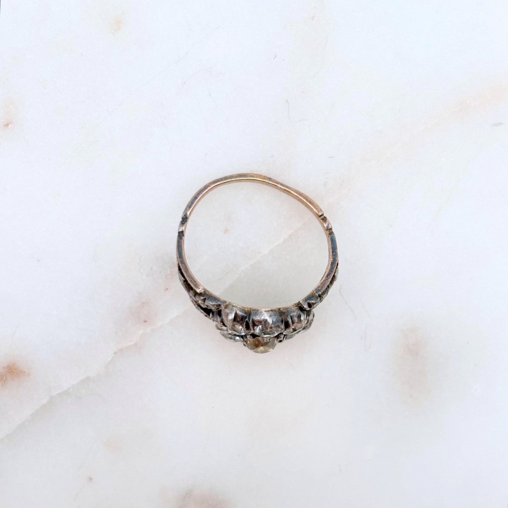 Antique Old European Cut Diamond Cluster Silver-Topped Gold Ring