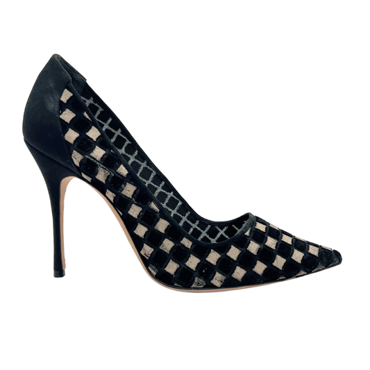 Manolo Blahnik Black/Tan Checkered Pumps, 38