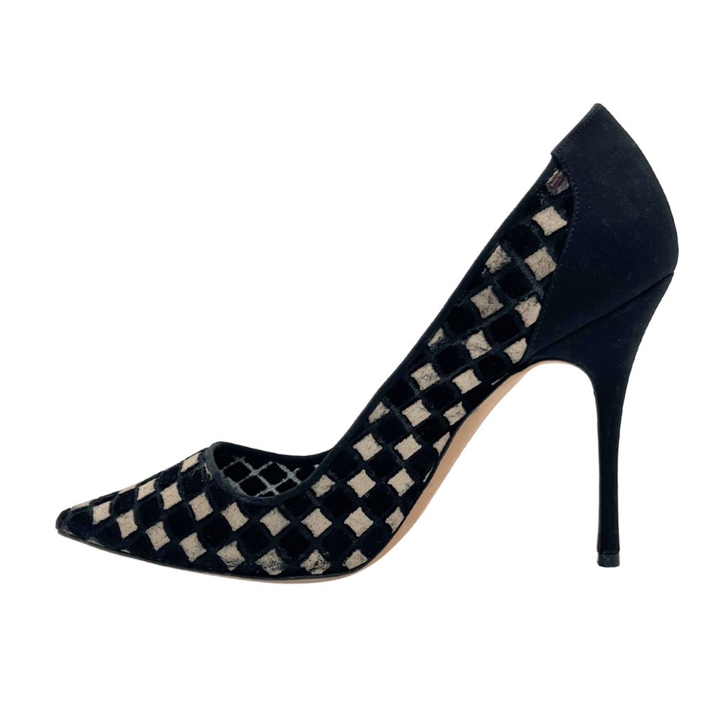Manolo Blahnik Black/Tan Checkered Pumps, 38