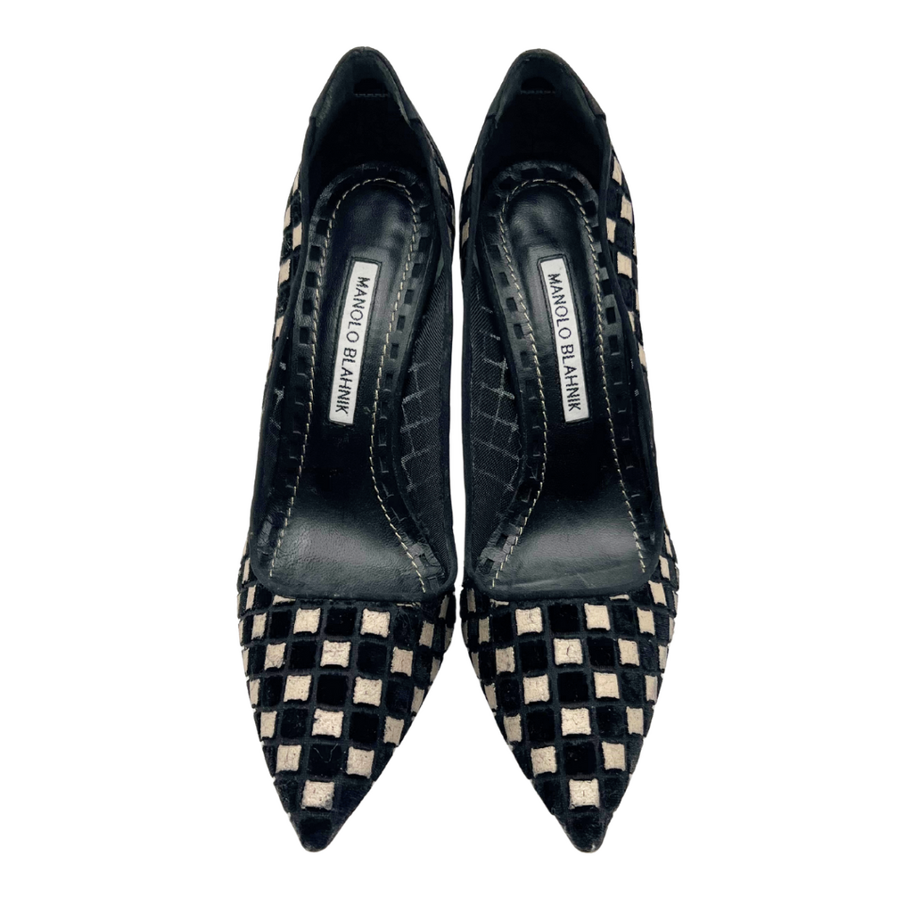 Manolo Blahnik Black/Tan Checkered Pumps, 38
