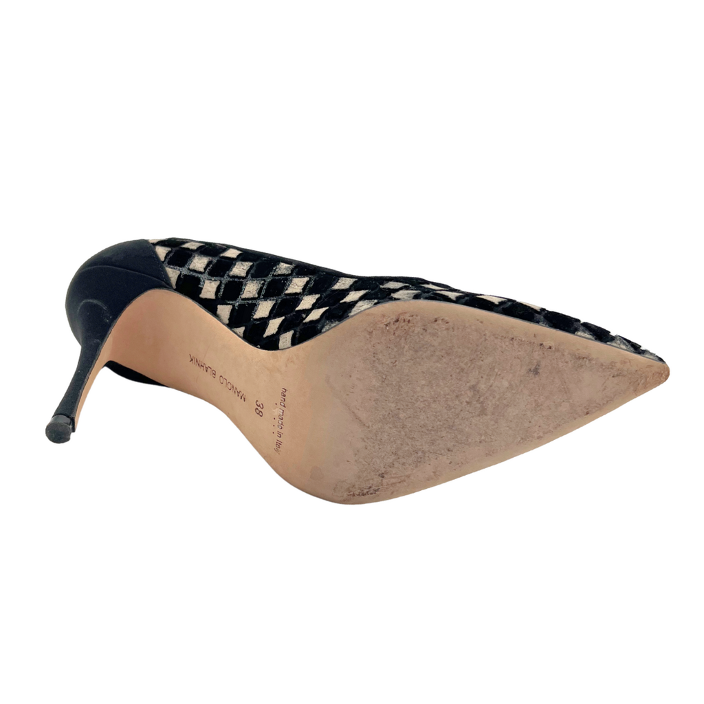 Manolo Blahnik Black/Tan Checkered Pumps, 38