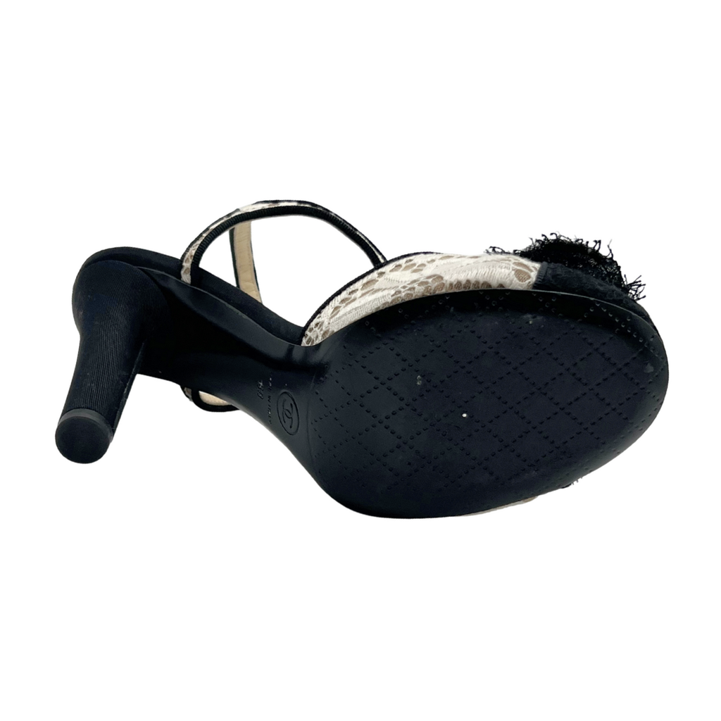 Chanel Black Cap Toe White Lace Heels, 38