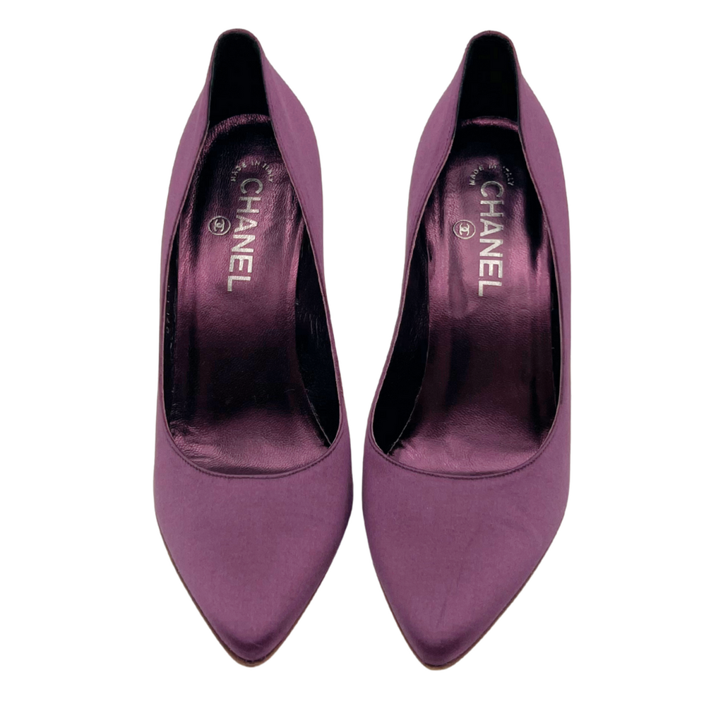 Chanel Purple Satin Clear Heels, 38
