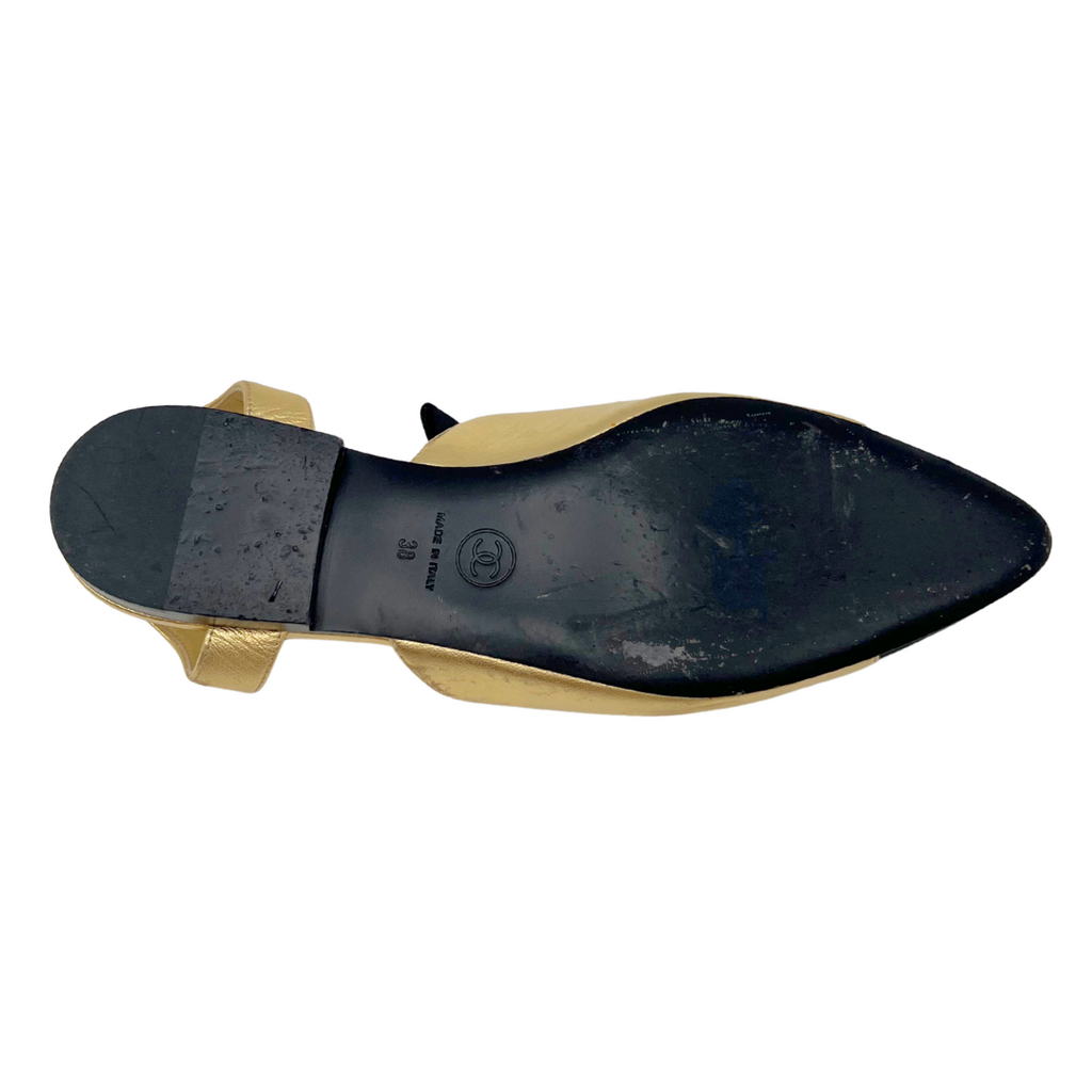 Chanel Gold/Black Cap Toe Slingback Flats, 38