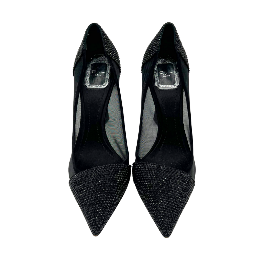Christian Dior Black Rhinestone Pumps, 37.5