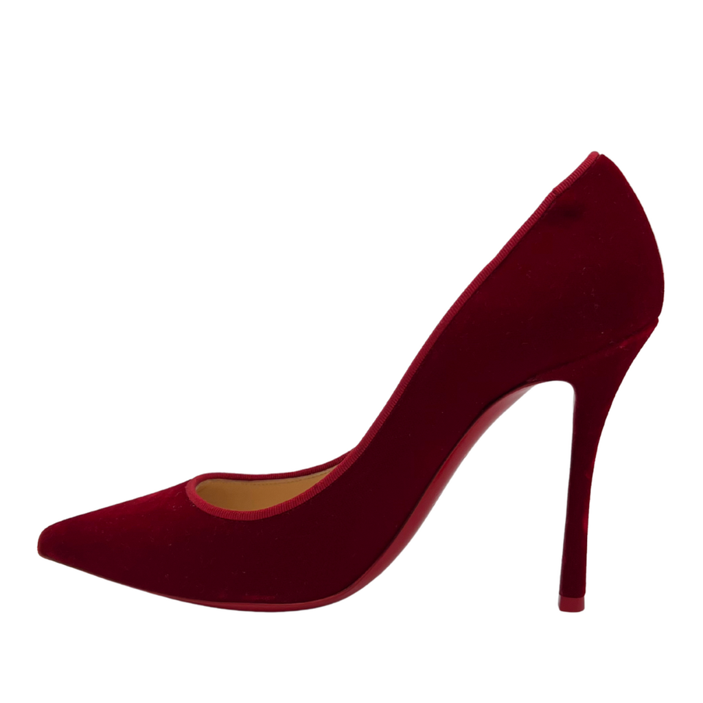 Christian Louboutin Red Velvet Pumps, 37.5