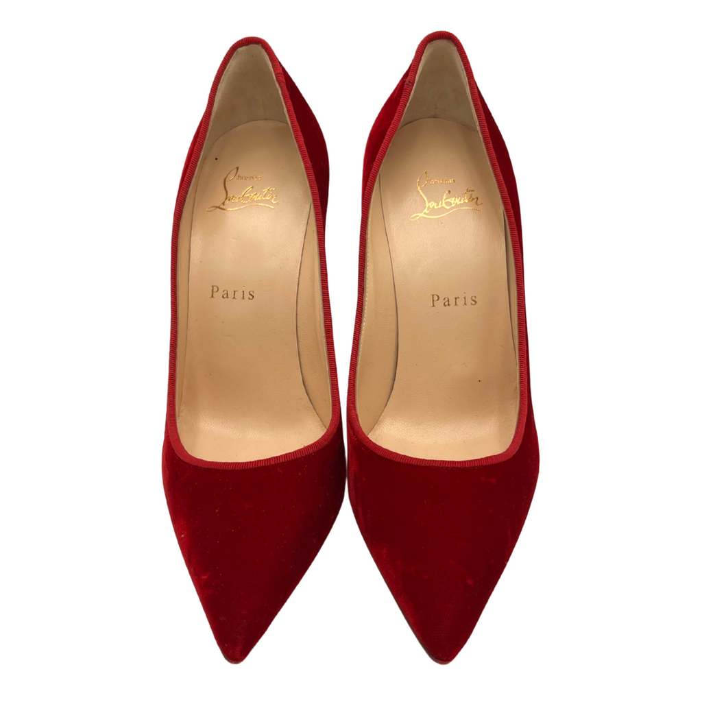 Christian Louboutin Red Velvet Pumps, 37.5