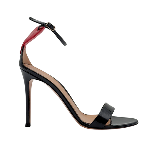 Gianvito Rossi Black Patent Red Heart Ankle Strap, 38.5