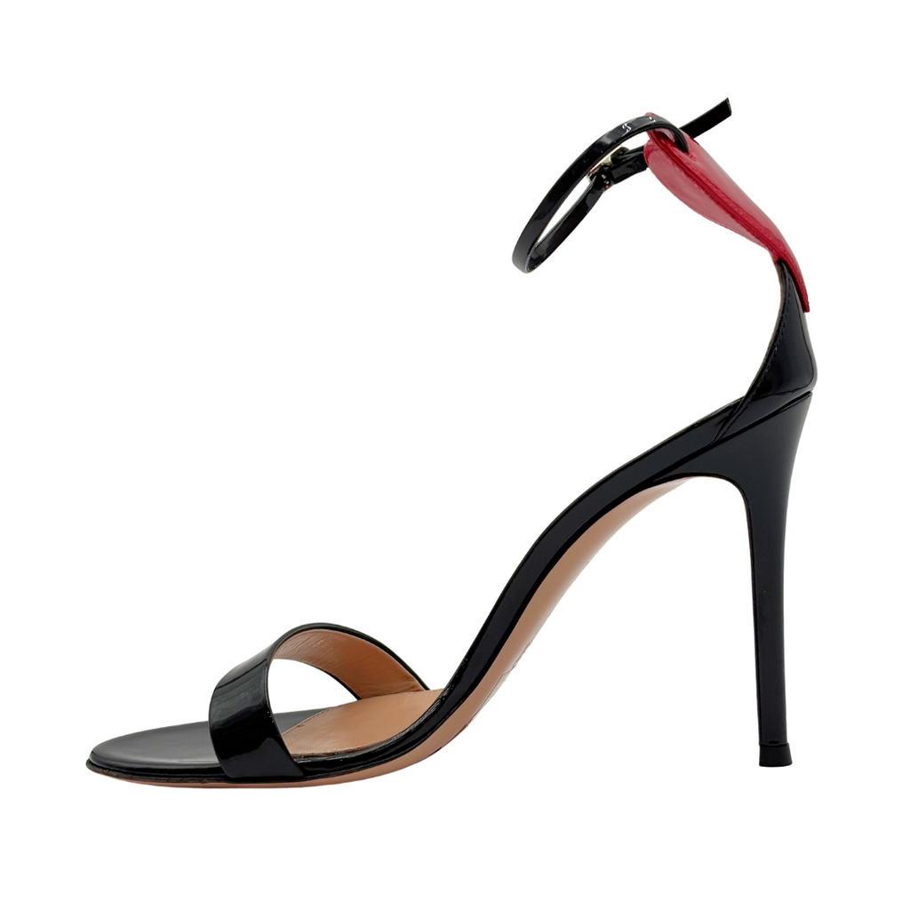 Gianvito Rossi Black Patent Red Heart Ankle Strap, 38.5