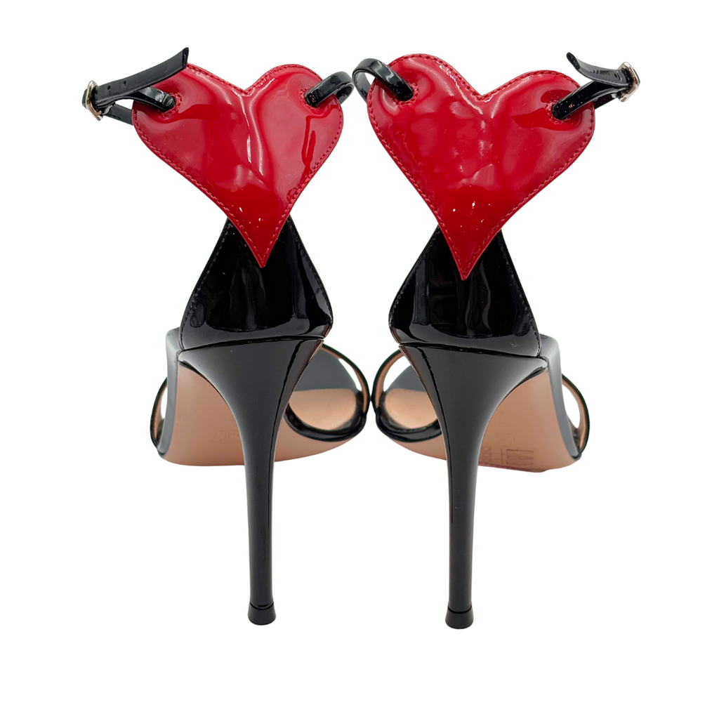 Gianvito Rossi Black Patent Red Heart Ankle Strap, 38.5