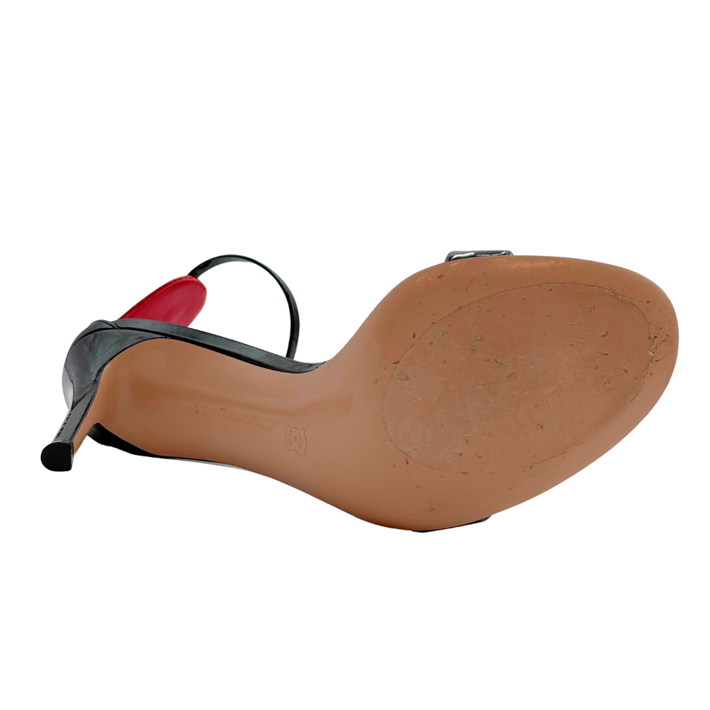 Gianvito Rossi Black Patent Red Heart Ankle Strap, 38.5