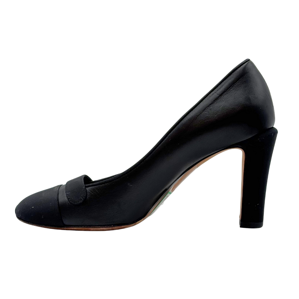 Chanel Black Leather And Satin CC Pearl Pump, 36.5