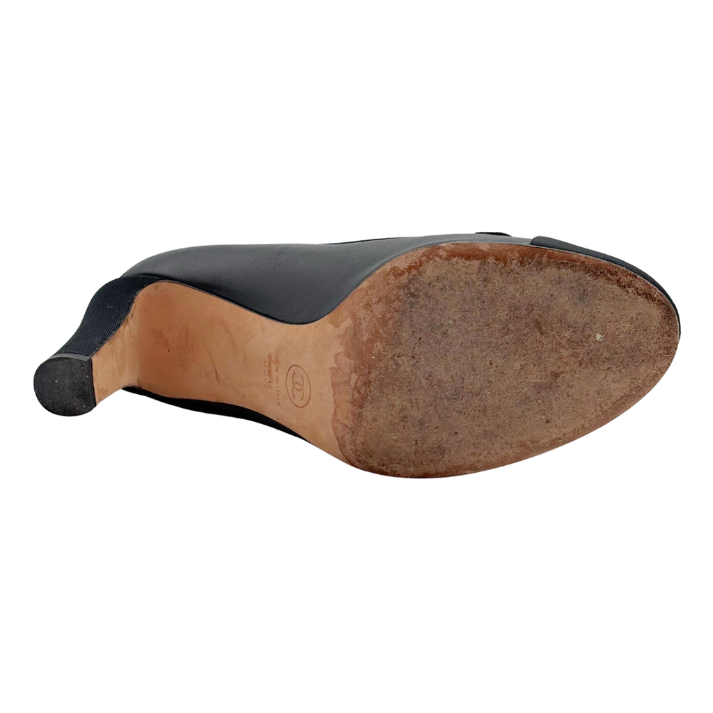 Chanel Black Leather And Satin CC Pearl Pump, 36.5