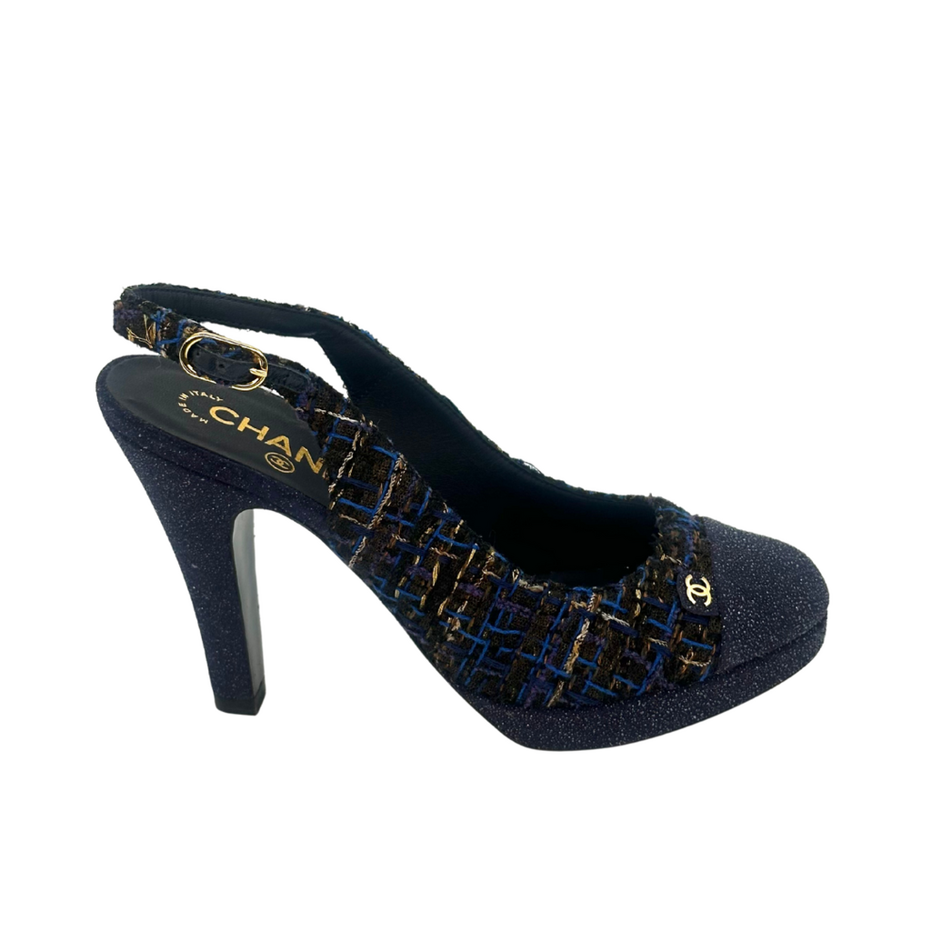 Navy Sparkly Tweed CC Pumps (38.5)