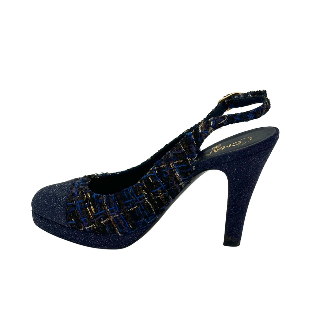 Navy Sparkly Tweed CC Pumps (38.5)