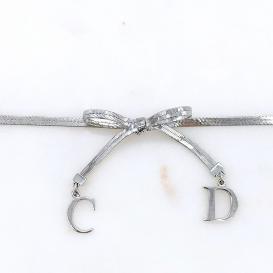 Christian Dior Silver Bow CD Necklace