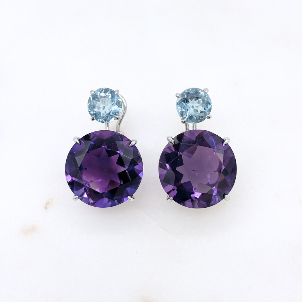 Zofia Day Purple & Blue Diamond-Border Gem Stone Earrings