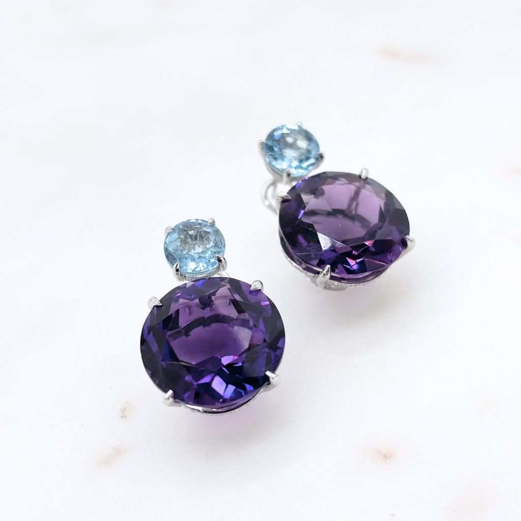 Zofia Day Purple & Blue Diamond-Border Gem Stone Earrings