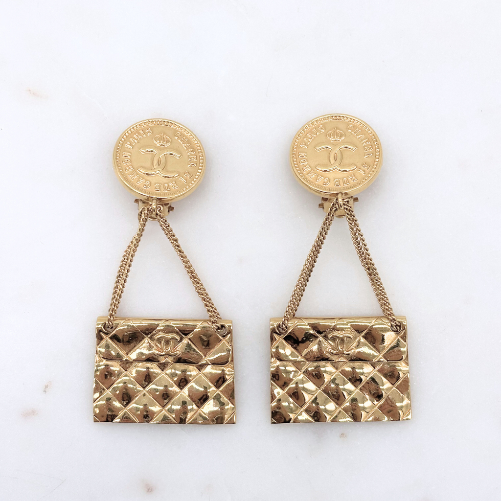 Chanel Gold Quilted Medallion Clip On Earrings (1995)