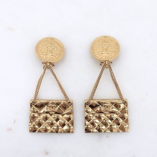 Chanel Gold Quilted Medallion Clip On Earrings (1995)