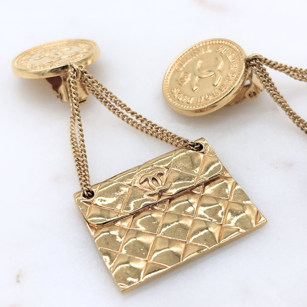 Chanel Gold Quilted Medallion Clip On Earrings (1995)