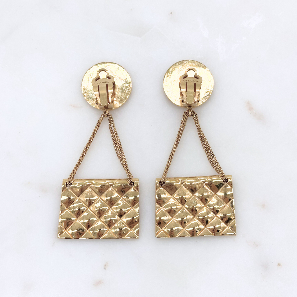 Chanel Gold Quilted Medallion Clip On Earrings (1995)