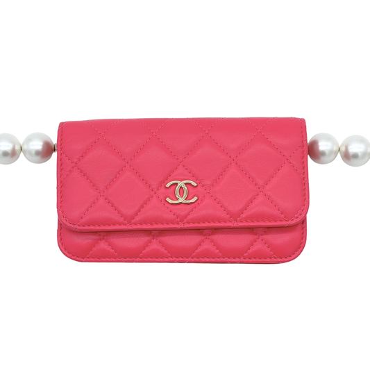 Chanel Pink Lambskin Pearl Chain WOC