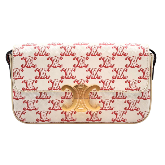 Celine Red & White Triomphe Claude Shoulder Bag