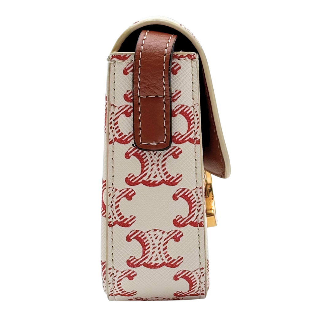 Celine Red & White Triomphe Claude Shoulder Bag