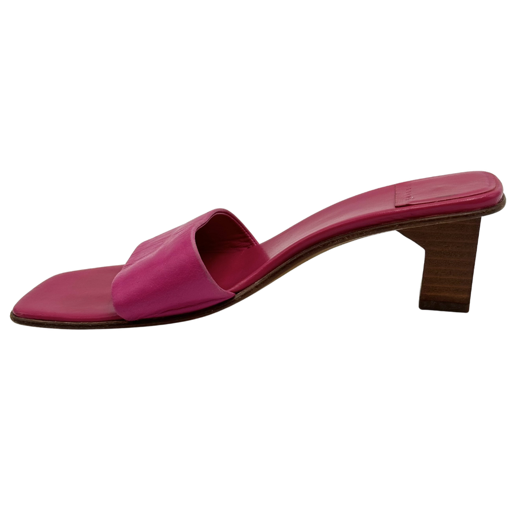 2000s Wood Heel Leather Open Toe Heels