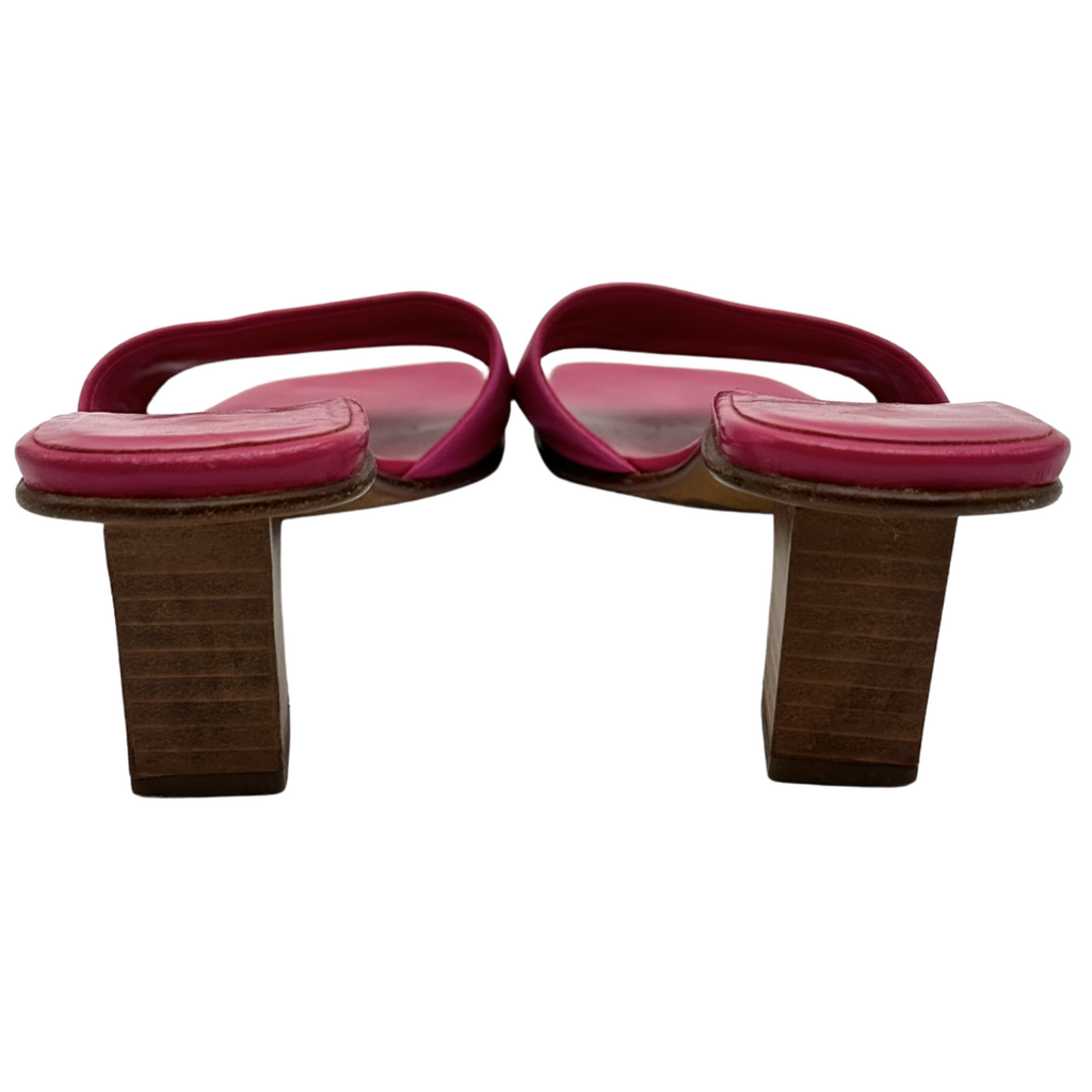 2000s Wood Heel Leather Open Toe Heels