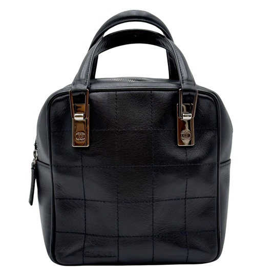 Chanel Black Chocolate Bar Tote Silver Tone HW