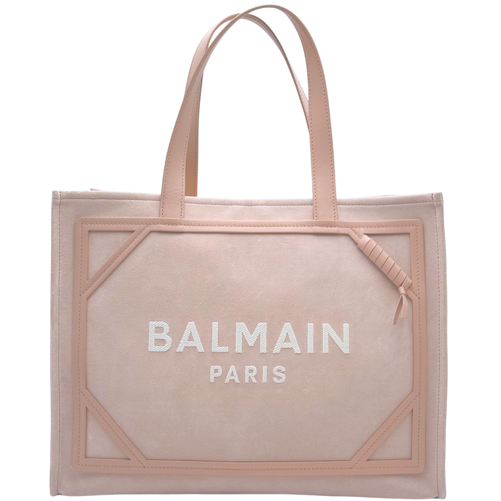 Balmain Pink Suede & Leather Logo Tote