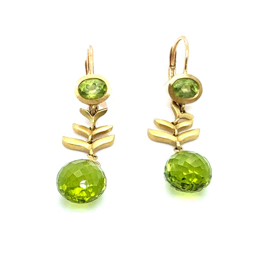 18k YG + Briolette Peridot Drop Earrings (est