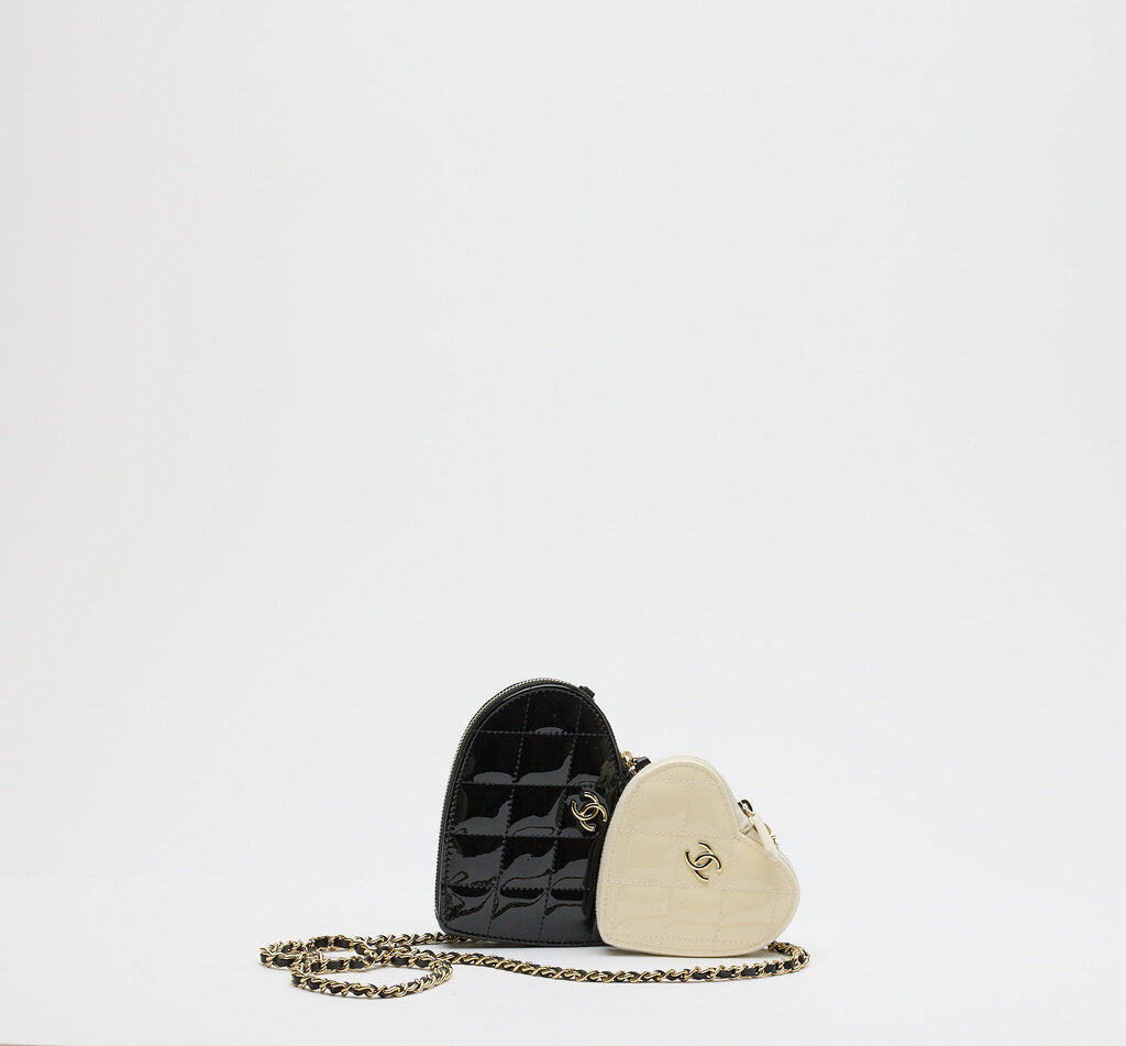 Chanel Patent Black & White Calfskin Resin Quilted Hearts