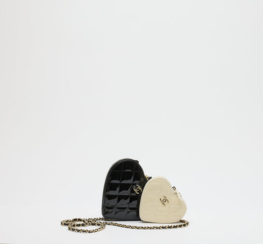 Chanel Patent Black & White Calfskin Resin Quilted Hearts