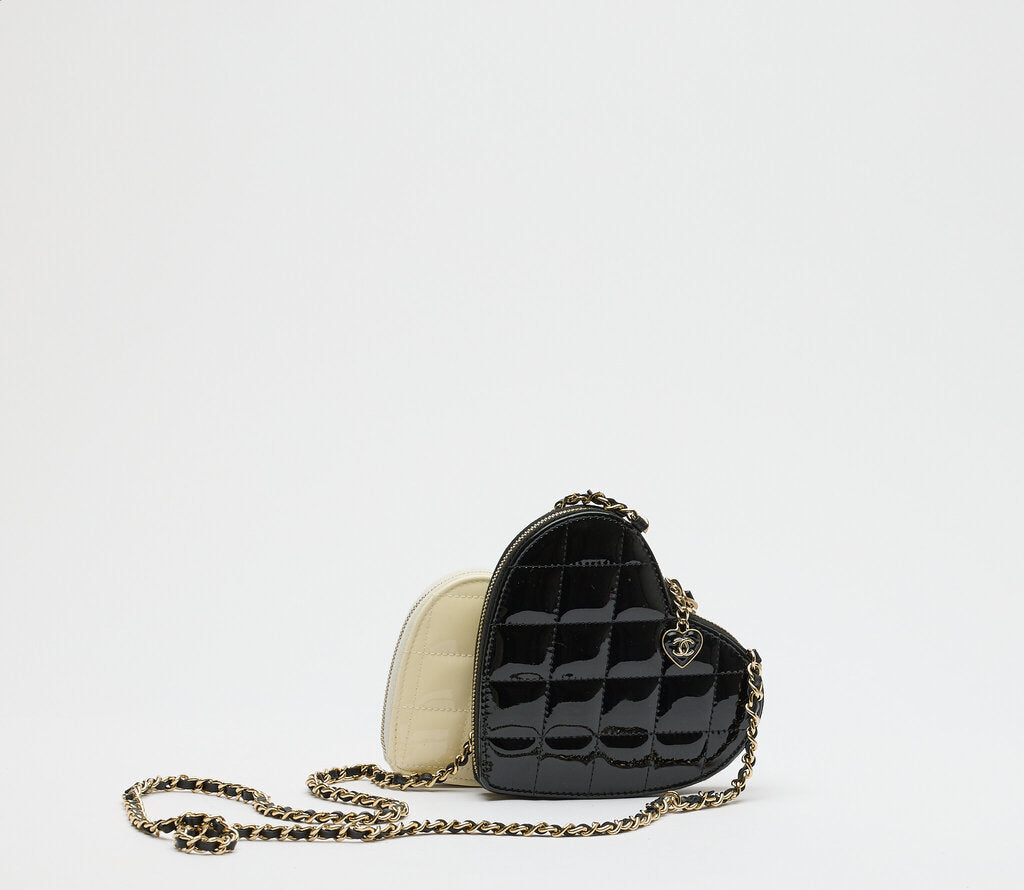 Chanel Patent Black & White Calfskin Resin Quilted Hearts